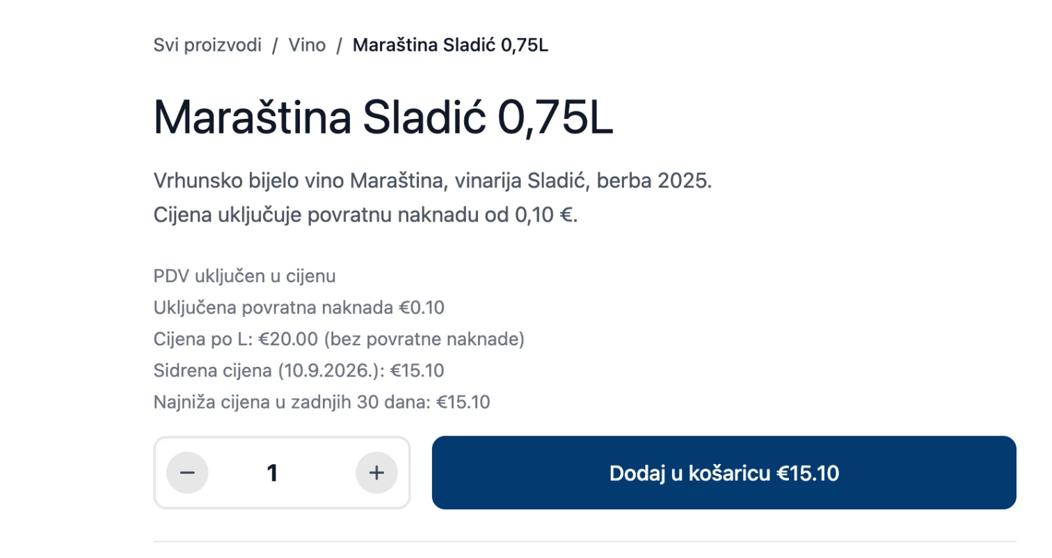 Product page in the annilasica.hr shop
